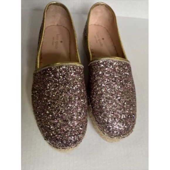 Kate Spade Linds Too Rose Gold Multi Glitter Metallic Espadrille Shoe Size 8.5 - Picture 3 of 7